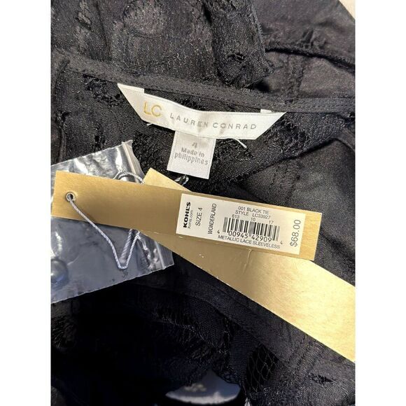 Lauren Conrad NWT Metallic Lace Dress in Black Size 4 - Picture 4 of 4